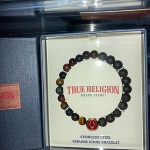 NWT True Religion Stone and Steel Bracelet Red Horseshoe accent.